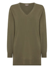 Load image into Gallery viewer, N.Peal Women&#39;s V Neck Longline Cashmere Jumper Khaki Green
