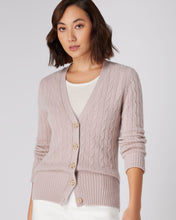 Load image into Gallery viewer, N.Peal Women&#39;s Cable V Neck Cashmere Cardigan Canvas Pink
