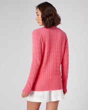 Load image into Gallery viewer, N.Peal Women&#39;s Cable V Neck Cashmere Cardigan Peony Pink
