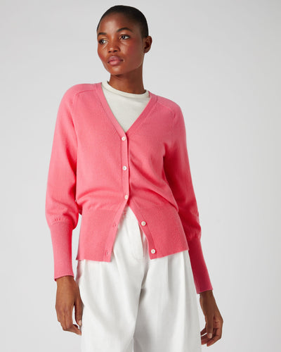N.Peal Women's V Necked Cashmere Cardigan Peony Pink