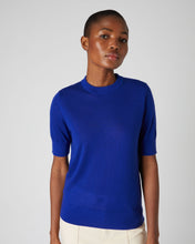 Load image into Gallery viewer, N.Peal Women&#39;s Superfine Round Neck Cashmere T Shirt Ultramarine Blue
