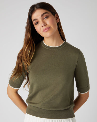 N.Peal Women's Cotton Cashmere T Shirt Khaki Green