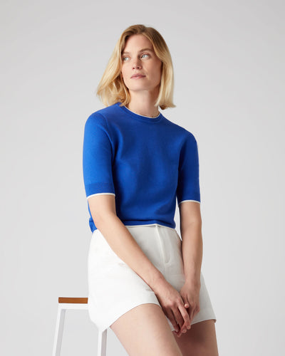 N.Peal Women's Cotton Cashmere T Shirt Victoria Blue