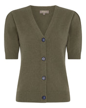 Load image into Gallery viewer, N.Peal Women&#39;s Short Sleeve Cashmere Cardigan Khaki Green
