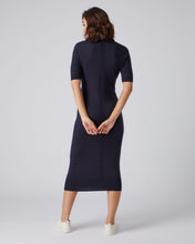 Load image into Gallery viewer, N.Peal Women&#39;s Polo Collar Cotton Cashmere Dress Navy Blue
