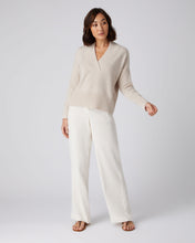 Load image into Gallery viewer, N.Peal Women&#39;s Deep V Neck Cashmere Jumper Almond White

