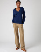 Load image into Gallery viewer, N.Peal Women&#39;s Deep V Neck Longline Cashmere Jumper French Blue
