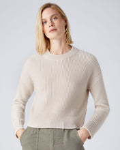 Load image into Gallery viewer, N.Peal Women&#39;s Ribbed Round Neck Cashmere Jumper Almond White
