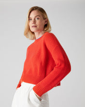 Load image into Gallery viewer, N.Peal Women&#39;s Ribbed Round Neck Cashmere Jumper Vermillion Red
