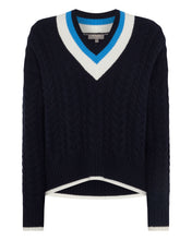 Load image into Gallery viewer, N.Peal Women&#39;s Cable Cricket Cashmere Jumper Navy Blue
