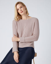 Load image into Gallery viewer, N.Peal Women&#39;s Cable Boat Neck Cashmere Jumper Canvas Pink
