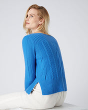 Load image into Gallery viewer, N.Peal Women&#39;s Cable Boat Neck Cashmere Jumper Zanzibar Blue
