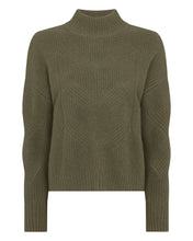 Load image into Gallery viewer, N.Peal Women&#39;s Cable Mock Neck Cashmere Jumper Khaki Green
