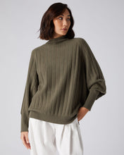 Load image into Gallery viewer, N.Peal Women&#39;s Textured Batwing Cashmere Jumper Khaki Green
