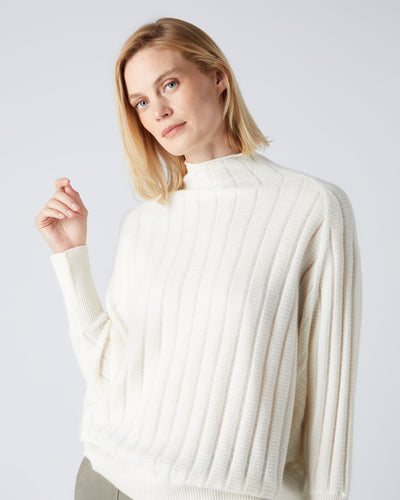 N.Peal Women's Textured Batwing Cashmere Jumper New Ivory White