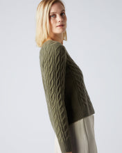 Load image into Gallery viewer, N.Peal Women&#39;s V Neck Cable Cashmere Jumper Khaki Green
