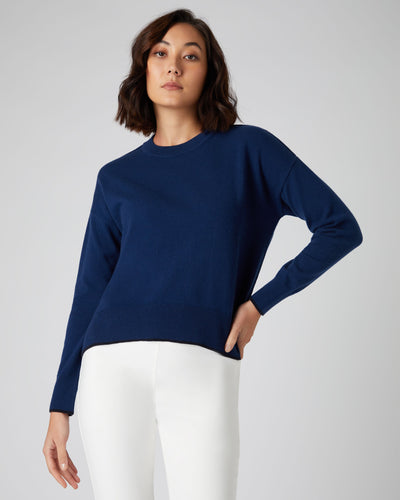 N.Peal Women's Relaxed Crew Neck Cashmere Jumper French Blue