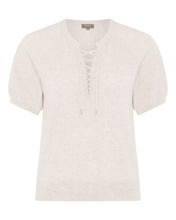 Load image into Gallery viewer, N.Peal Women&#39;s Lace Neck Cashmere T Shirt Ecru White
