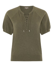 Load image into Gallery viewer, N.Peal Women&#39;s Lace Neck Cashmere T Shirt Khaki Green
