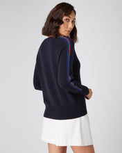 Load image into Gallery viewer, N.Peal Women&#39;s Jacquard Detail Classic V Neck Cashmere Jumper Navy Blue
