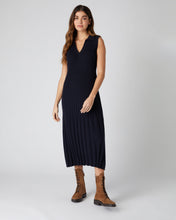 Load image into Gallery viewer, N.Peal Women&#39;s Collared Rib Cashmere Dress Navy Blue
