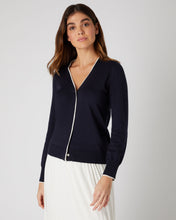 Load image into Gallery viewer, N.Peal Women's Cotton Cashmere Cardigan Navy Blue
