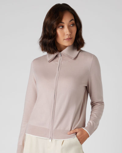 N.Peal Women's Cotton Cashmere Full Zip Jumper Dune Pink
