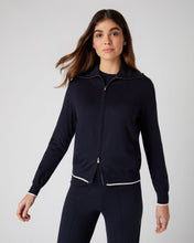 Load image into Gallery viewer, N.Peal Women's Cotton Cashmere Full Zip Jumper Navy Blue
