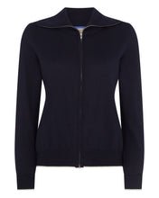 Load image into Gallery viewer, N.Peal Women's Cotton Cashmere Full Zip Jumper Navy Blue
