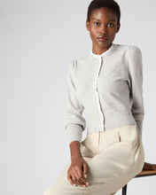 Load image into Gallery viewer, N.Peal Women&#39;s Ruffle Trim Cropped Cashmere Cardigan Fumo Grey
