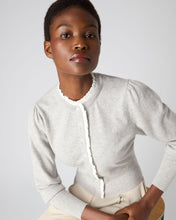 Load image into Gallery viewer, N.Peal Women&#39;s Ruffle Trim Cropped Cashmere Cardigan Fumo Grey

