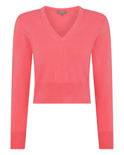 Load image into Gallery viewer, N.Peal Women&#39;s Crop V Neck Cashmere Jumper Peony Pink
