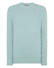Load image into Gallery viewer, N.Peal Men&#39;s Thames Cable Round Neck Cashmere Jumper Oasis Green
