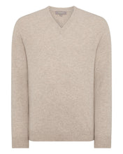 Load image into Gallery viewer, N.Peal Men's Burlington V Neck Cashmere Jumper Oatmeal Brown
