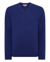 Load image into Gallery viewer, N.Peal Men&#39;s Burlington V Neck Cashmere Jumper Sapphire Blue
