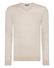 Load image into Gallery viewer, Men&#39;s Conduit Fine Gauge Cashmere V Neck Jumper Sandstone

