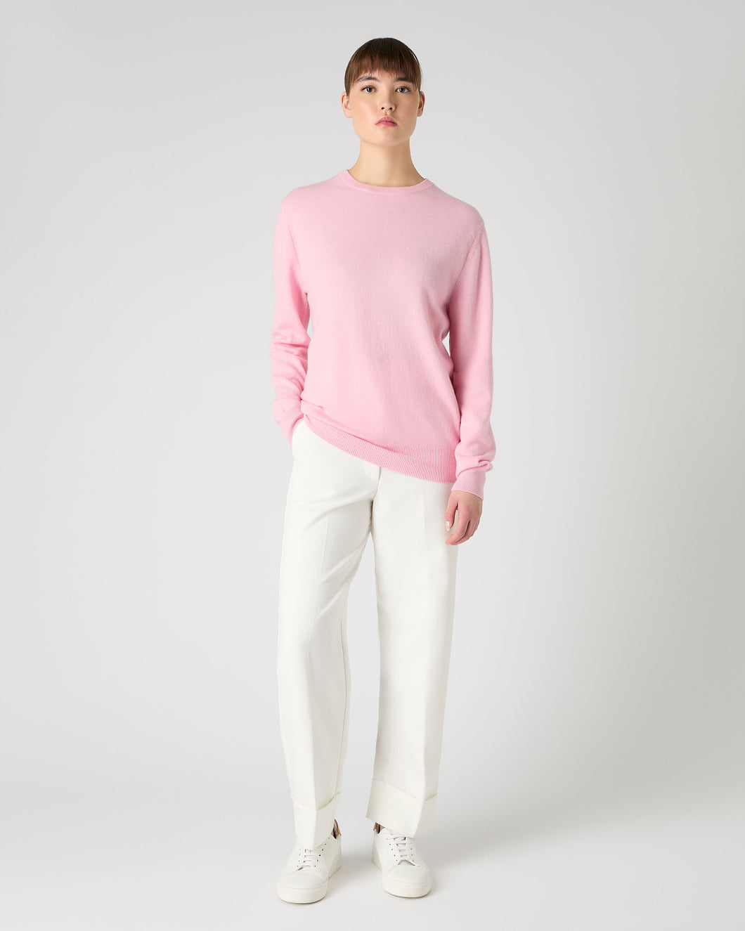 Women's Oxford Round Neck Cashmere Jumper Flamingo Pink