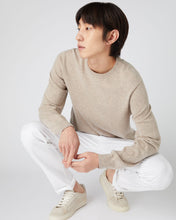 Load image into Gallery viewer, N.Peal Men's Oxford Round Neck Cashmere Jumper Oatmeal Brown
