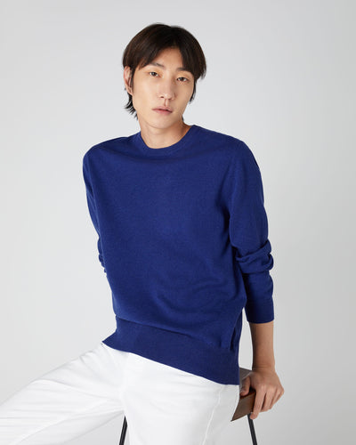N.Peal Men's Oxford Round Neck Cashmere Jumper Sapphire Blue