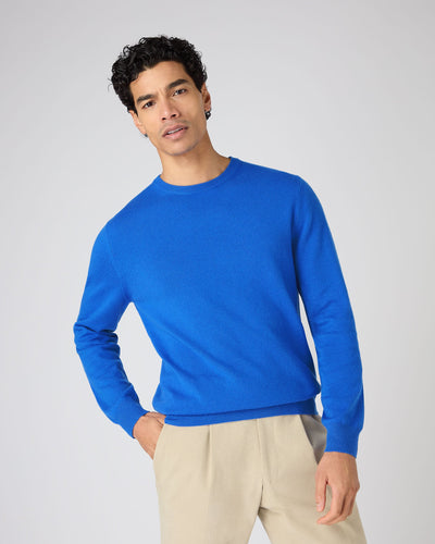 N.Peal Men's Oxford Round Neck Cashmere Jumper Sonic Blue