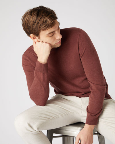N.Peal Men's Oxford Round Neck Cashmere Jumper Terracotta Brown