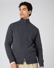 Load image into Gallery viewer, N.Peal Men's Knightsbridge Full Zip Cashmere Jumper Dark Charcoal Grey
