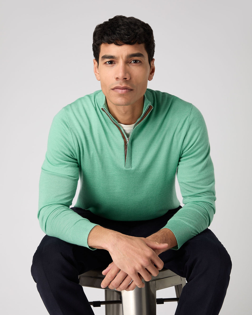 Men's Regent Fine Gauge Cashmere Half Zip Jumper Seafoam Green