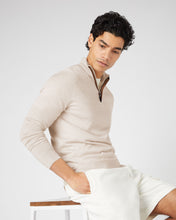 Load image into Gallery viewer, N.Peal Men's Regent Fine Gauge Cashmere Half Zip Jumper Sandstone Brown
