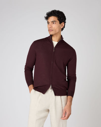 N.Peal Men's Hyde Fine Gauge Cashmere Full Zip Jumper Clove Brown