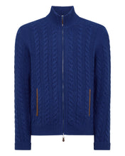 Load image into Gallery viewer, N.Peal Men&#39;s Richmond Cable Cashmere Cardigan Sapphire Blue
