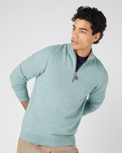 N.Peal Men's Carnaby Half Zip Cashmere Jumper Oasis Green