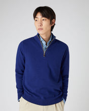Load image into Gallery viewer, N.Peal Men&#39;s Carnaby Half Zip Cashmere Jumper Sapphire Blue
