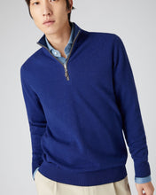 Load image into Gallery viewer, N.Peal Men&#39;s Carnaby Half Zip Cashmere Jumper Sapphire Blue

