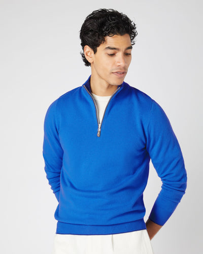 N.Peal Men's Carnaby Half Zip Cashmere Jumper Sonic Blue